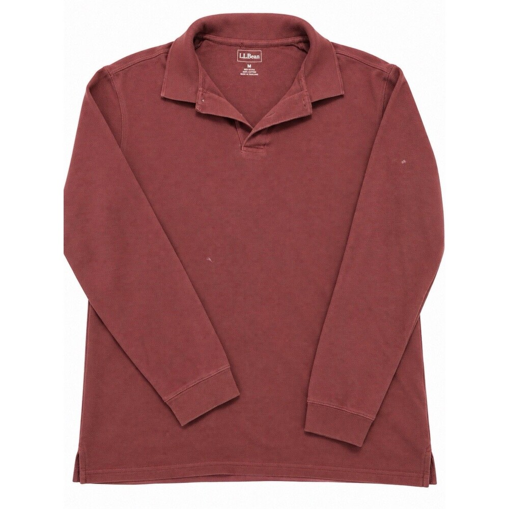 L.L.Bean Polo Shirt Size Medium Burgundy Long Sleeve 100% Cotton
